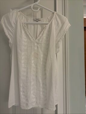 Madewell White Gauze V-Neck Cap Sleeve Tunic Top